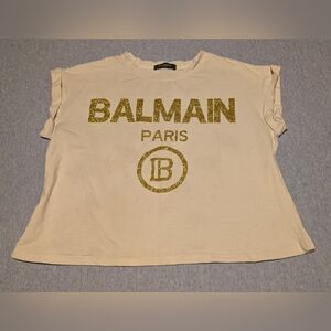 Balenciaga Balmain Paris White Gold Sparkle Crop Top Shirt